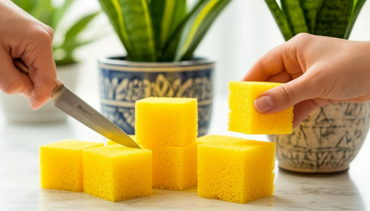 Waarom slimme plantenbezitters een keukenspons in stukjes snijden voor hun potten